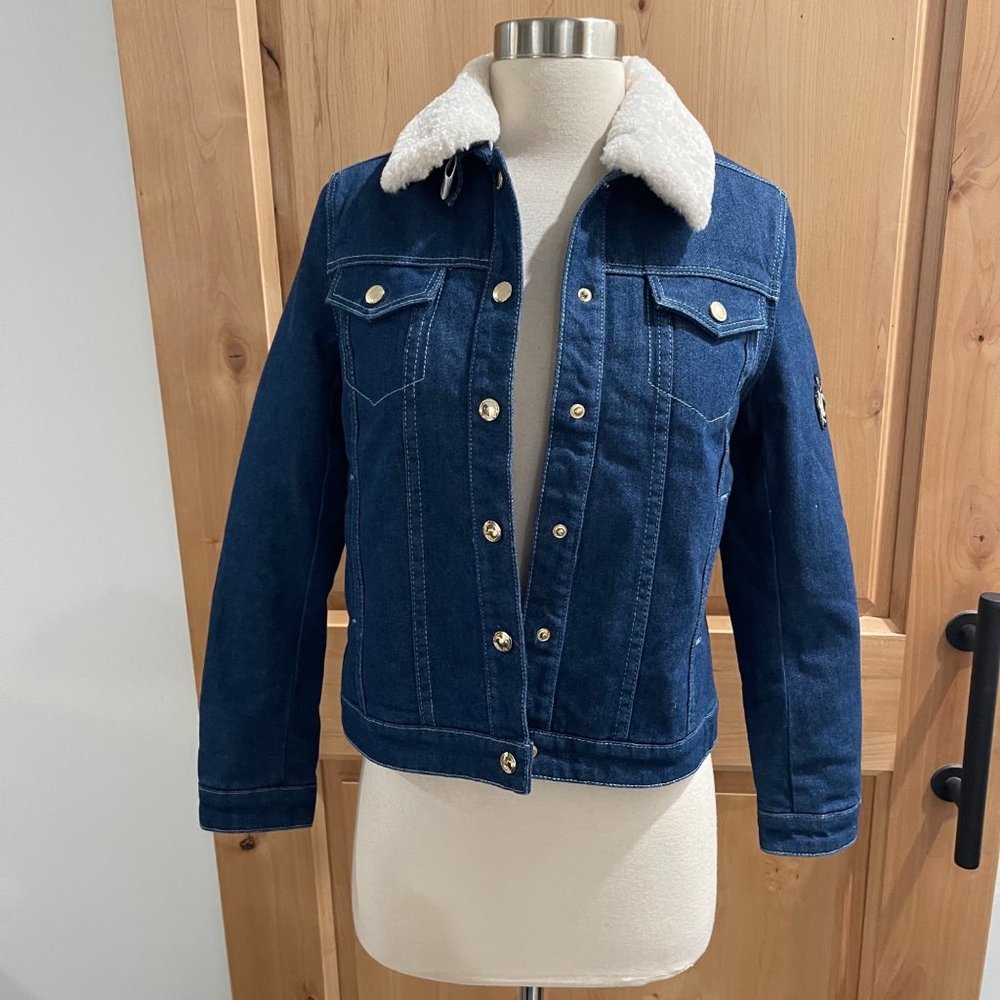 Chloe Denim Jacket Faux Shearling Collar Children Girls 12 NWT